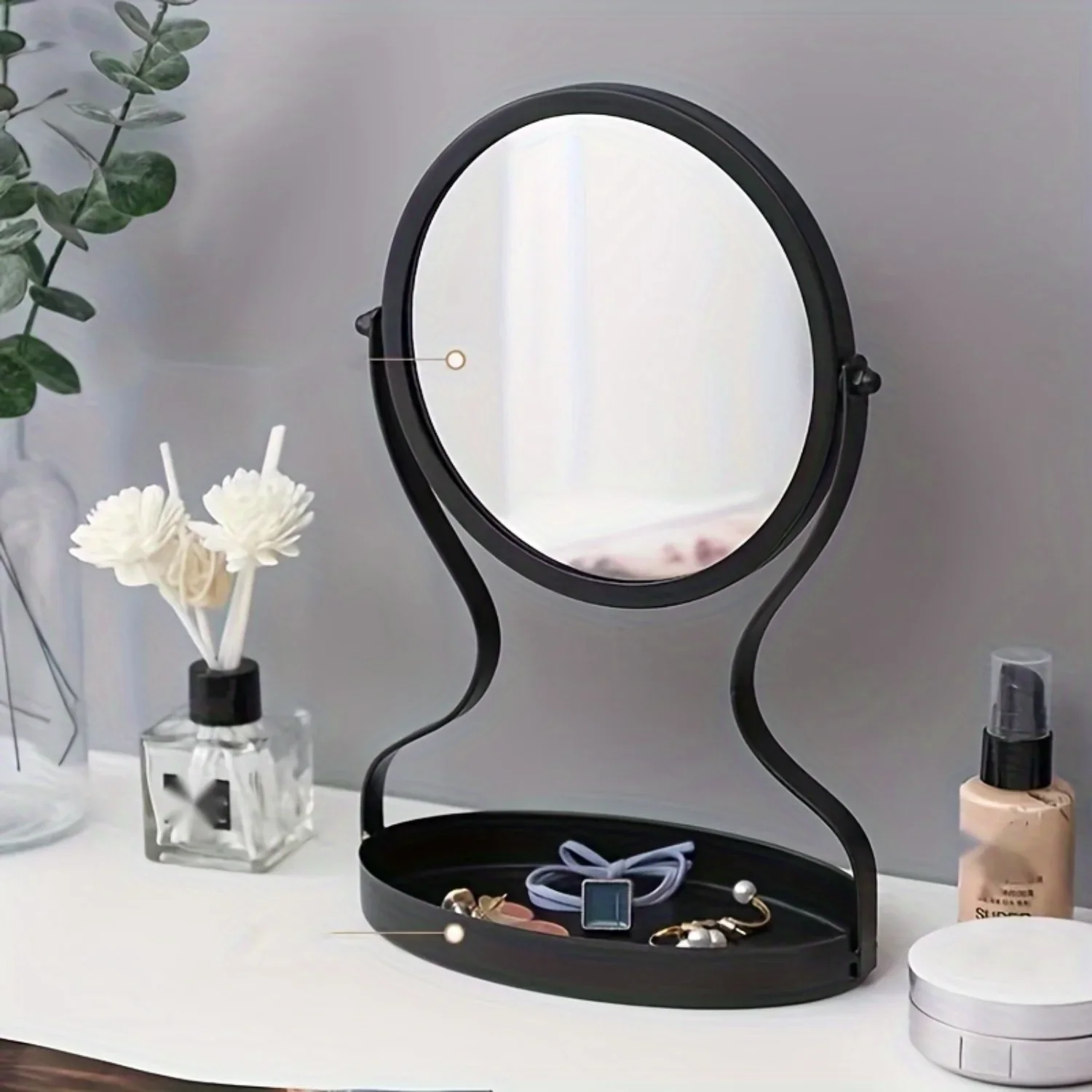 Nordic Style Makeup Mirror with Jewelry Organizer - Multifunctional Desktop Beauty Mirror for Bedroom Decoration - Elegant and F