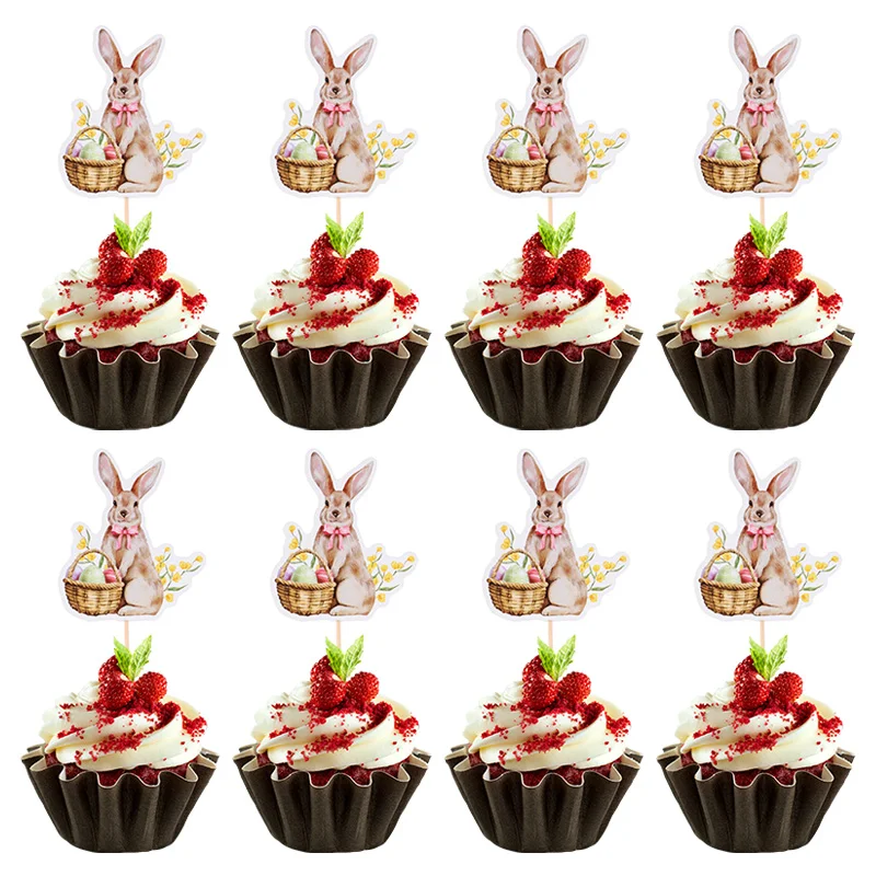 

8pcs/set Easter Bunny Cupcake Toppers Cute Chick Rabbit Egg Dessert Toppers Birthday Cake Toppers Decoration For Easter Supplies