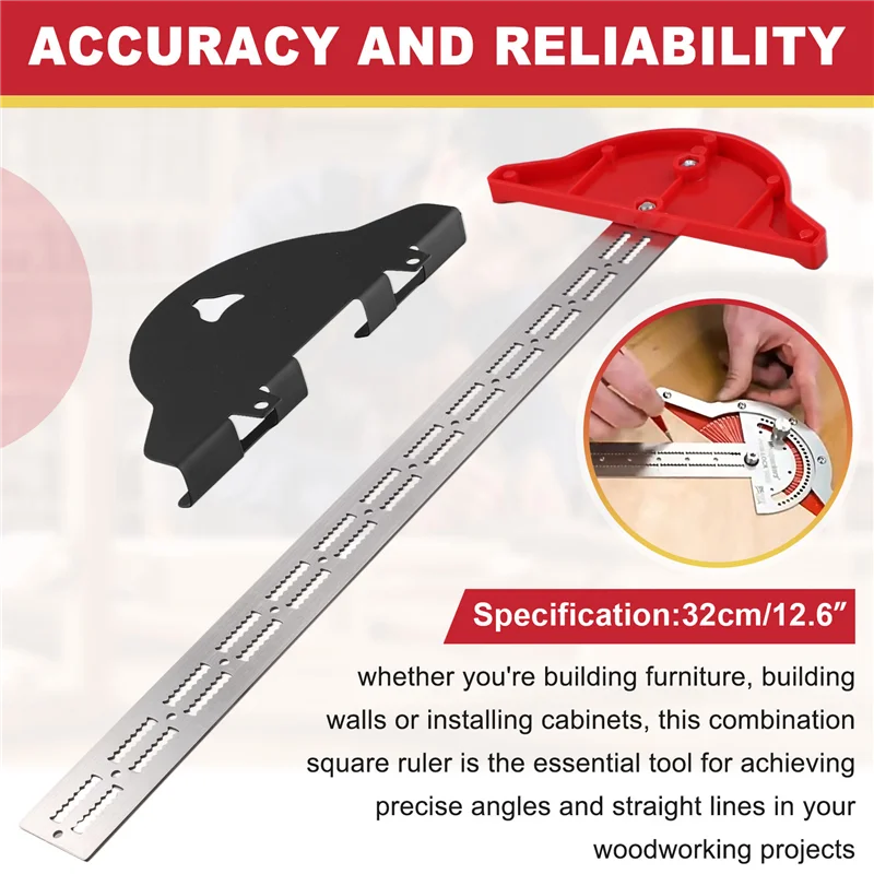 

SHGO-Woodworkers Ruler Protractor Angle Finder Woodworking Design Ruler Protractor T Square Woodworking Scribing Tools