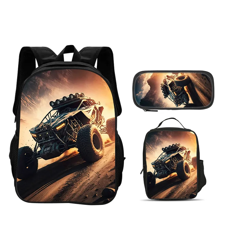 Monster Jam backpack, pencil case ice pack 3Pcs set cartoon print, new trend, best campus companion for students going to school