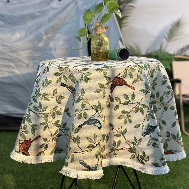 American Vintage Jacquard Tablecloth Cotton Linen Oil Painting Style Tablecloth Thickened Floral Coffee Table Covers