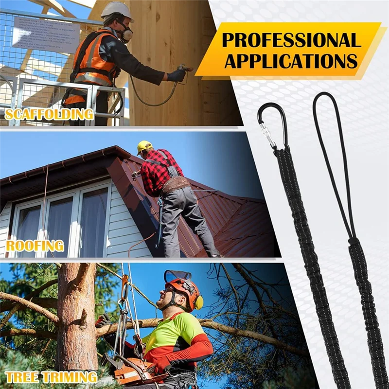 ABZV-12 Pack Tool Lanyard With Aluminum Screw Lock Retractable Shock Cord Stopper Shock Cord Stopper And Retractable Loop End Bl