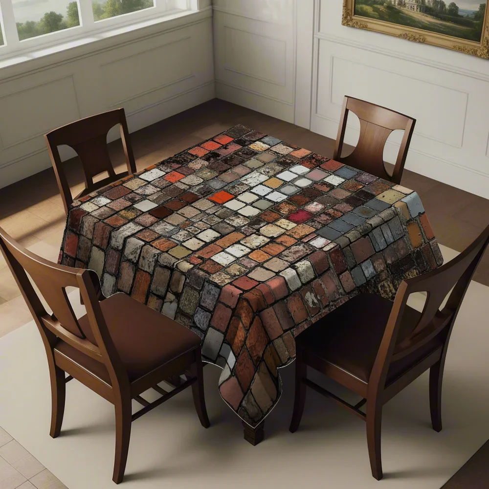 Vintage colorful squares, printed square tablecloth, holiday gift, multi-purpose for indoor and outdoor use, barbecue, picnicxzj