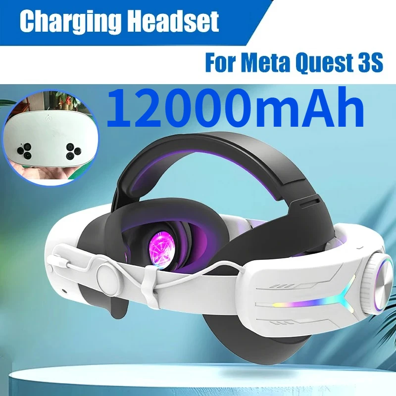 

For Mate Quest 3/3s Charging Headset 12000mAH Battery RGB Adjustable Head Strap Elite Headstrap For Quest 3S VR Accessories