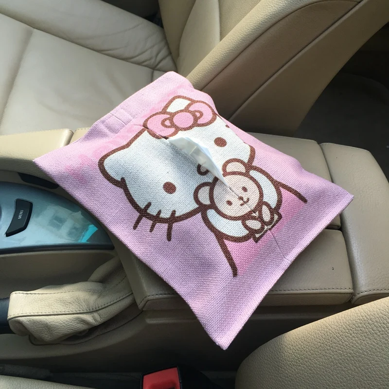 

Pink Hello Kitty Car Hanging Tissue Box Cute Armrest Organizer Non-Slip Auto Interior Decor Cute Cartoon Gift for Girls
