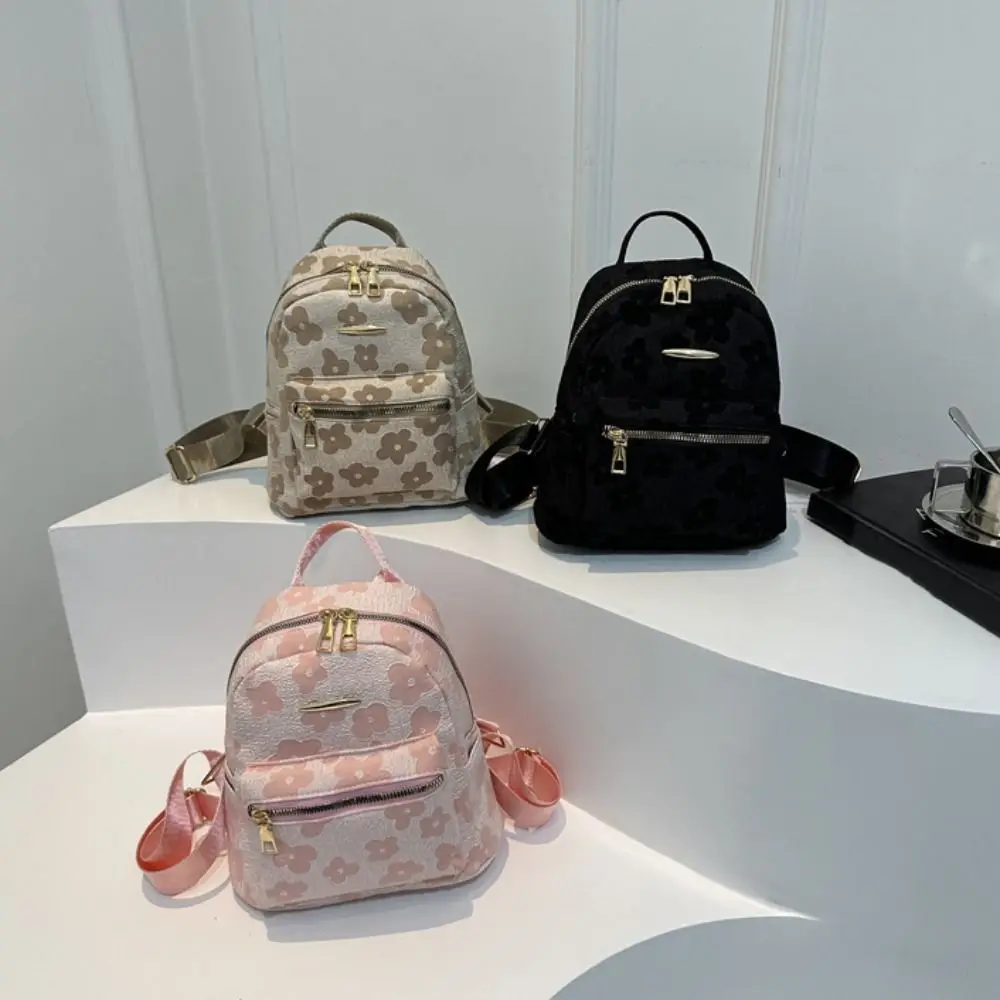 패션 캔버스 꽃 배낭 Pu 가죽 핸드백 학생 Schoolbag 대용량 한국 스타일 보관 가방 여행