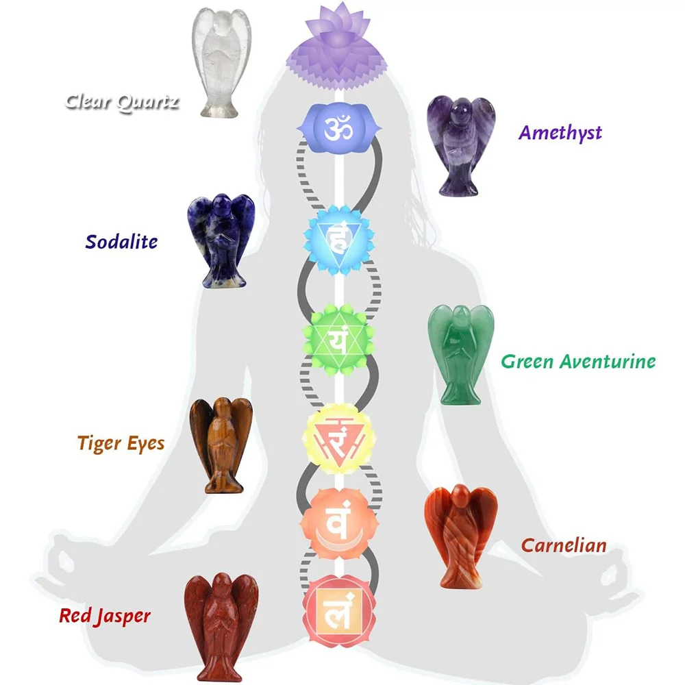 Natural Stone Carved Pocket Guardian Angel Figurines 1.5 Inch for Reiki Healing Crystals Meditation Chakra Balancing Collection