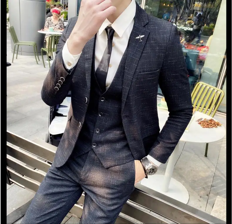2023 Men's British Fashion Three-piece Set Slim Fit Suit Vest Trousers Ensemble Handsome Trendy All-in-one Banquet Blaze 32 S96d51acbd2cb4e5aae4cd6d80d27bde4Z