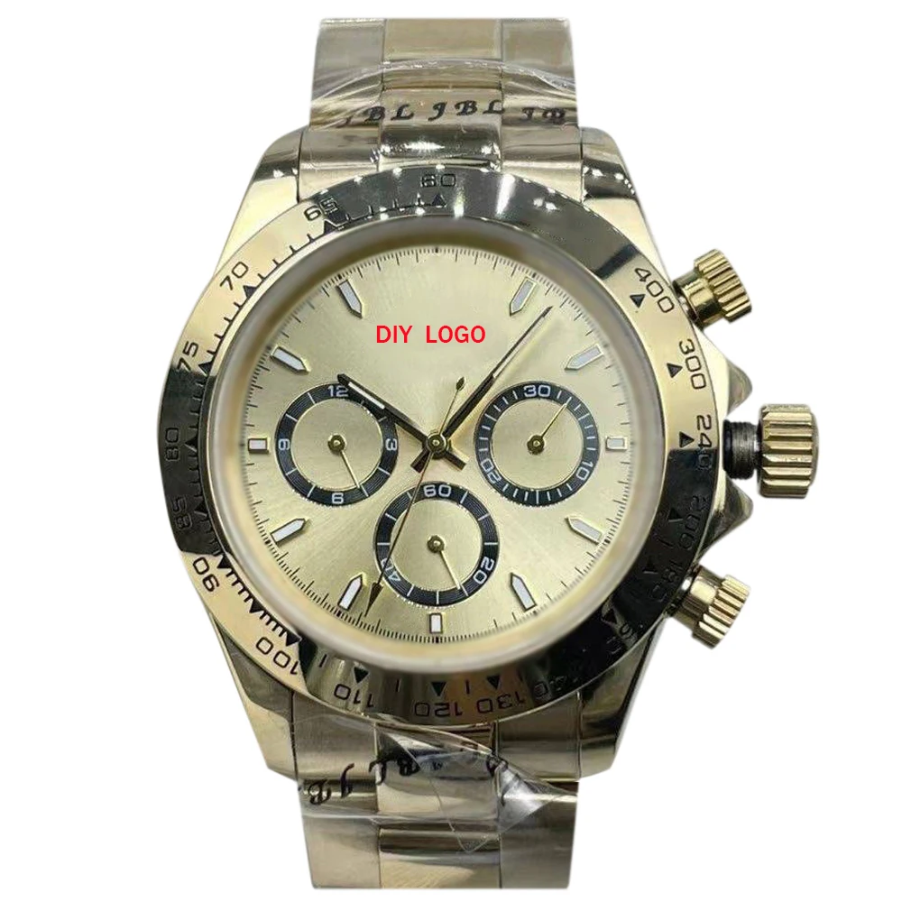 DIY Custom Logo 40mm Luxury Men's Watch – Stainless Steel Chronograph with Auto Date, Ideal for Mens Gifts for Birthday