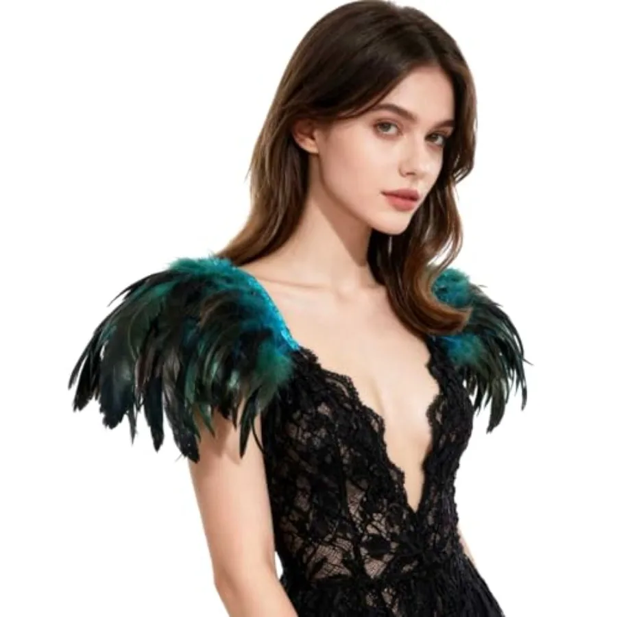 

L'VOW Gothic Natural Real Feather Epaulet Shrug Shoulder Strap for Halloween Carnival Pack of 2