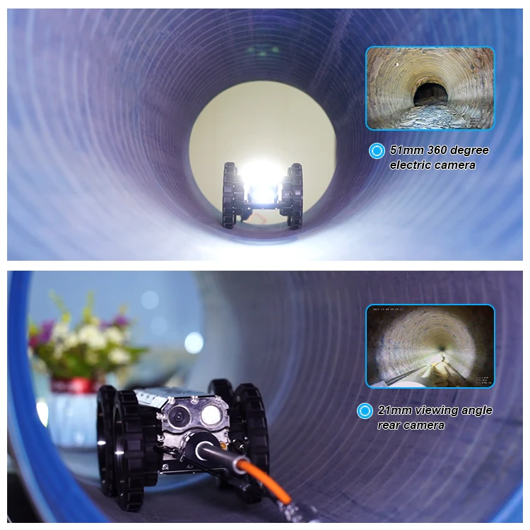100 متر 360 درجة دوران أنابيب الصرف الصحي التفتيش الزحف كاميرا روبوتية ل 120-600 مللي متر #6