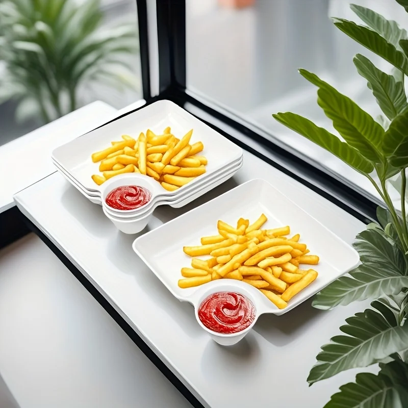 4-Piece Divided Snack Plate Set, Plastic Divided Dumpling Plates | Sushi Plates/Chip Dipping Plates with Sauce Compartments