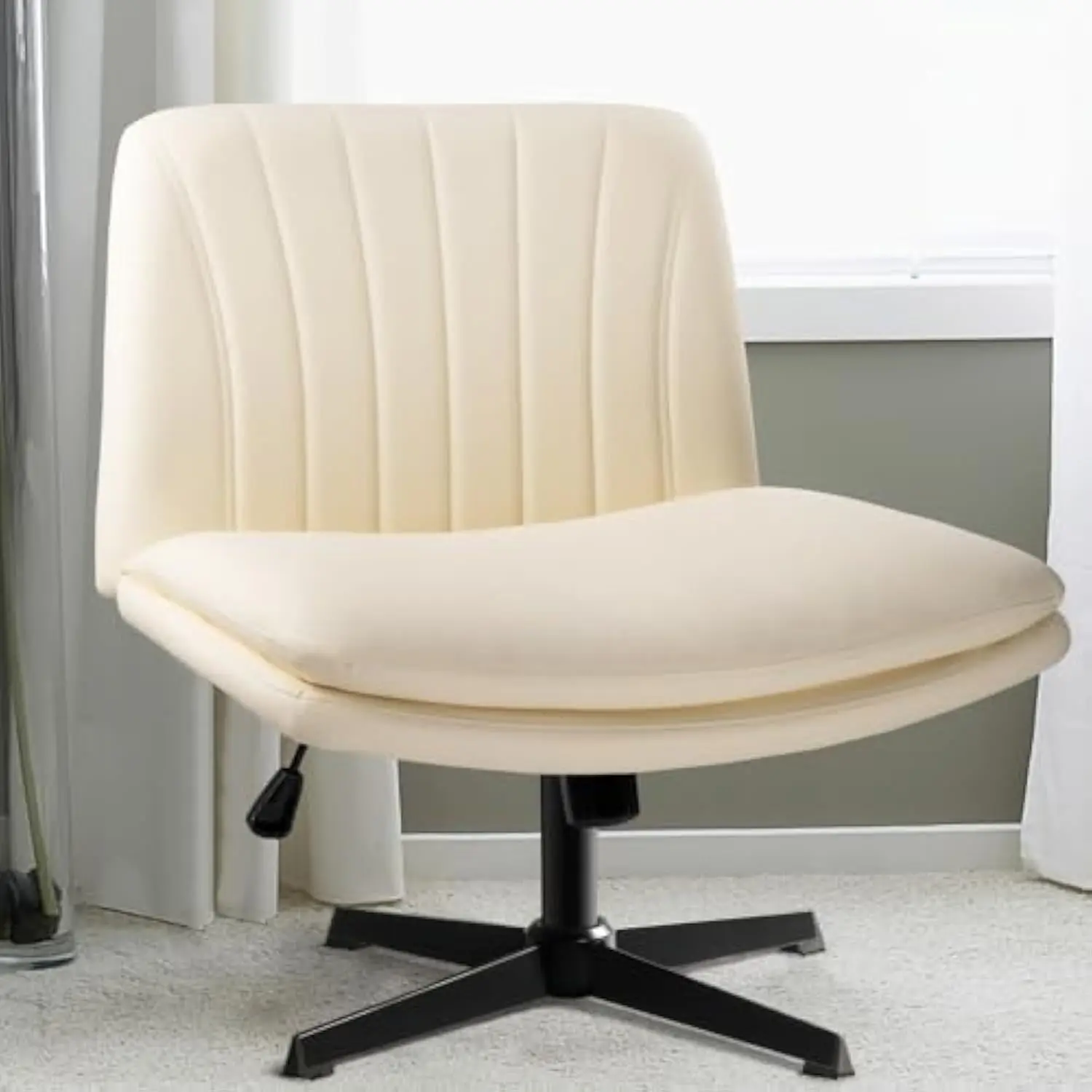 

Pu Leather Padded Desk Chair No Wheels, Armless Wide Swivel Home Office Desk Chair, 120 ° Rocking Mid Back Ergonomic Computer Tas