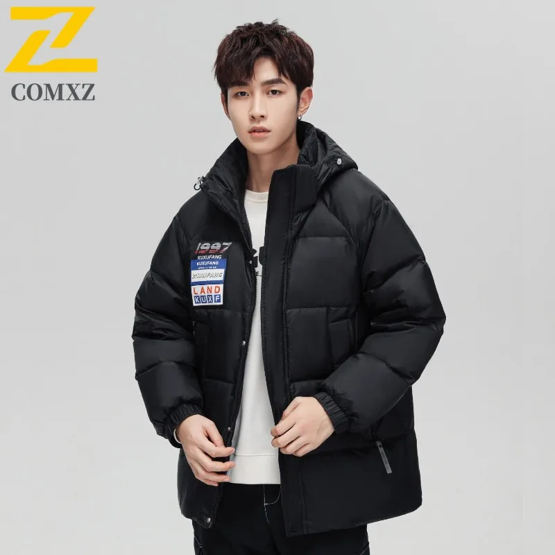 COMXZ Men Cotton Padded Jacket Solid Color Warm Snow Travel Windproof High Quality Parker Coat Stylish Outdoor Winter Padding