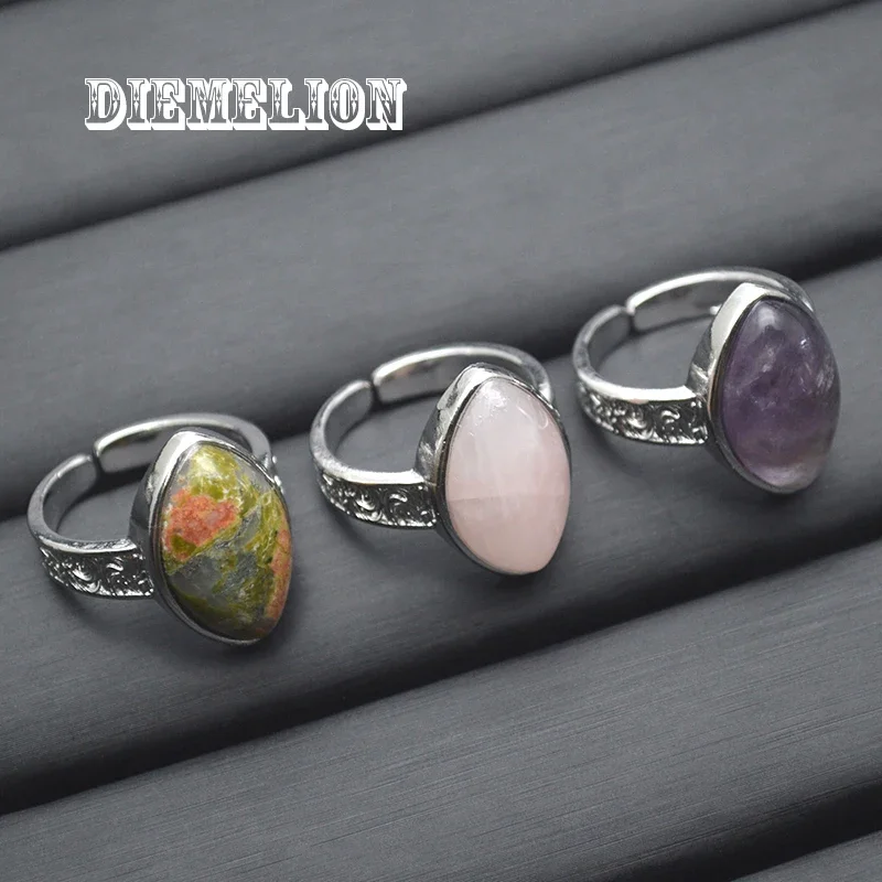 Anillo de piedra Natural para hombre y mujer, sortija abierta con forma de ojo de la suerte, Cuarzo Rosa curativo, lapislázuli, Ojo de Tigre, venta al por mayor