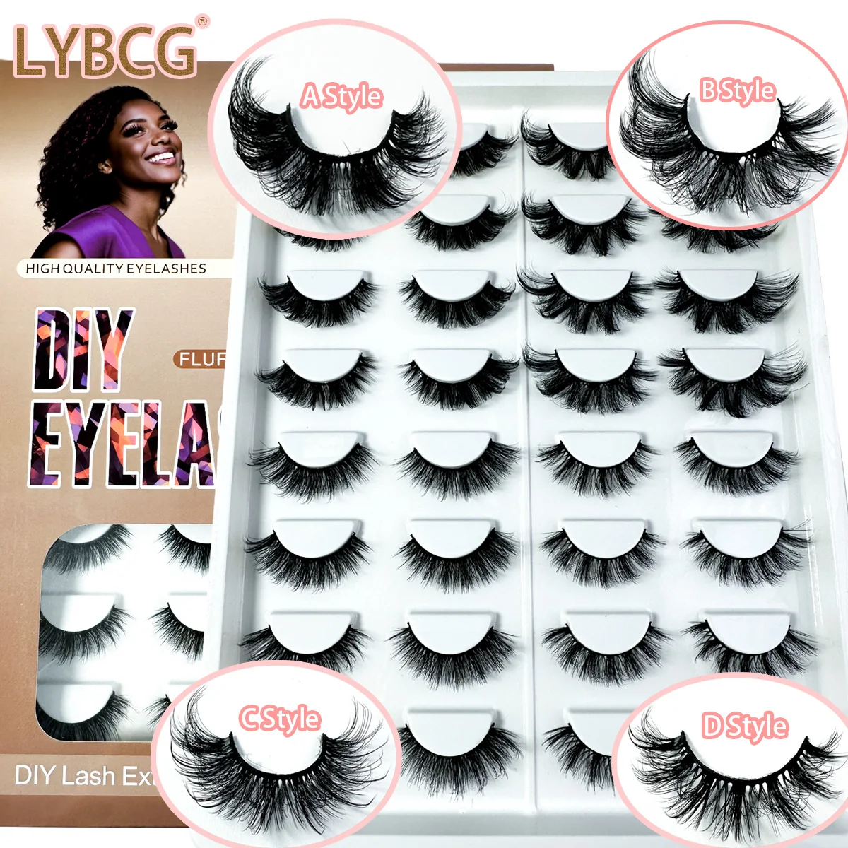 Mix 16 Pairs False Eyelash Volumized Curl 16- 23mm 8DFluffy Slim False Eyelashes For Daily Party Halloween Cat Eye Wispy Lashes