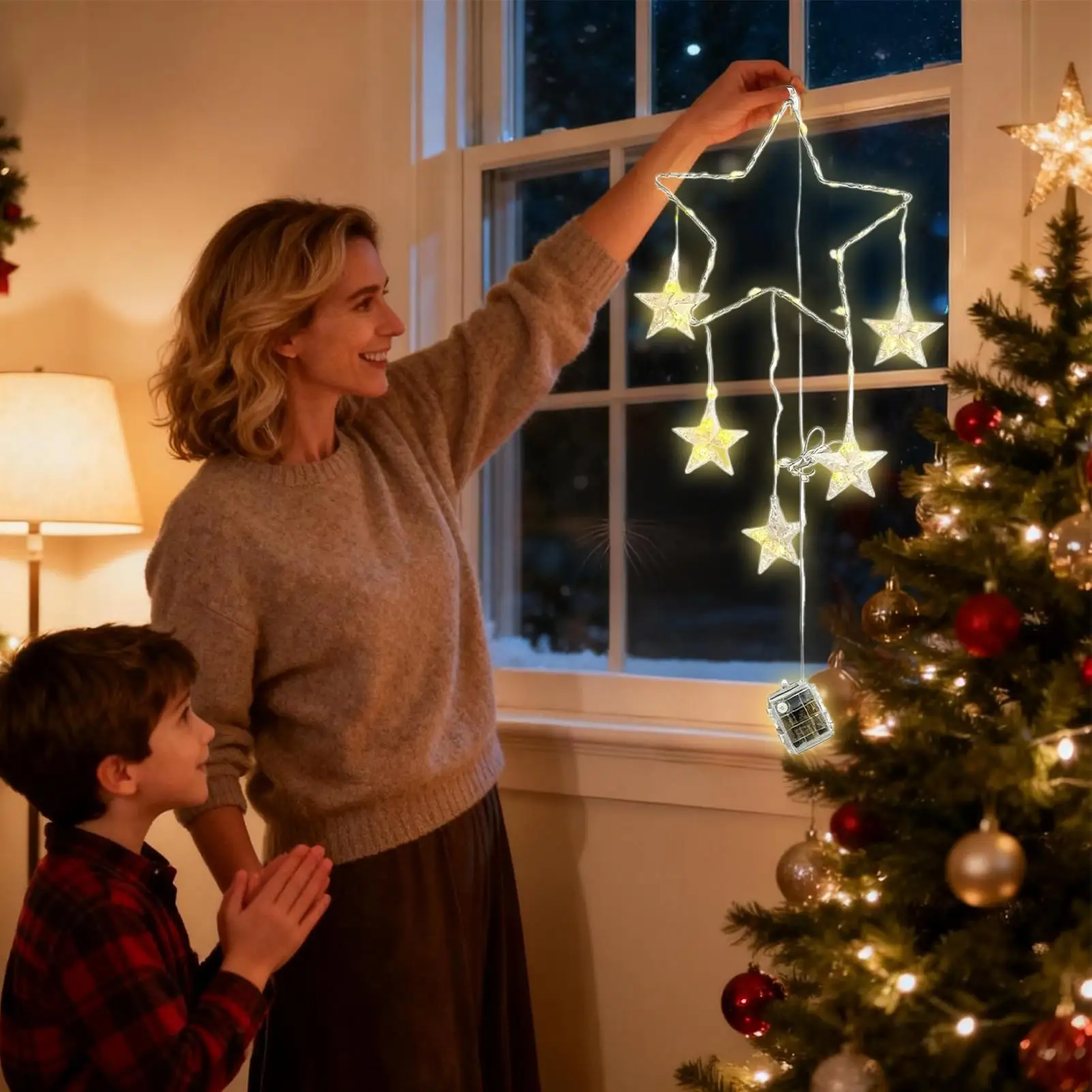 Christmas Window Decorations Lights 8 Modes Indoor Decorations Star Fairy Lights With Timer For Home Living Room Front Door