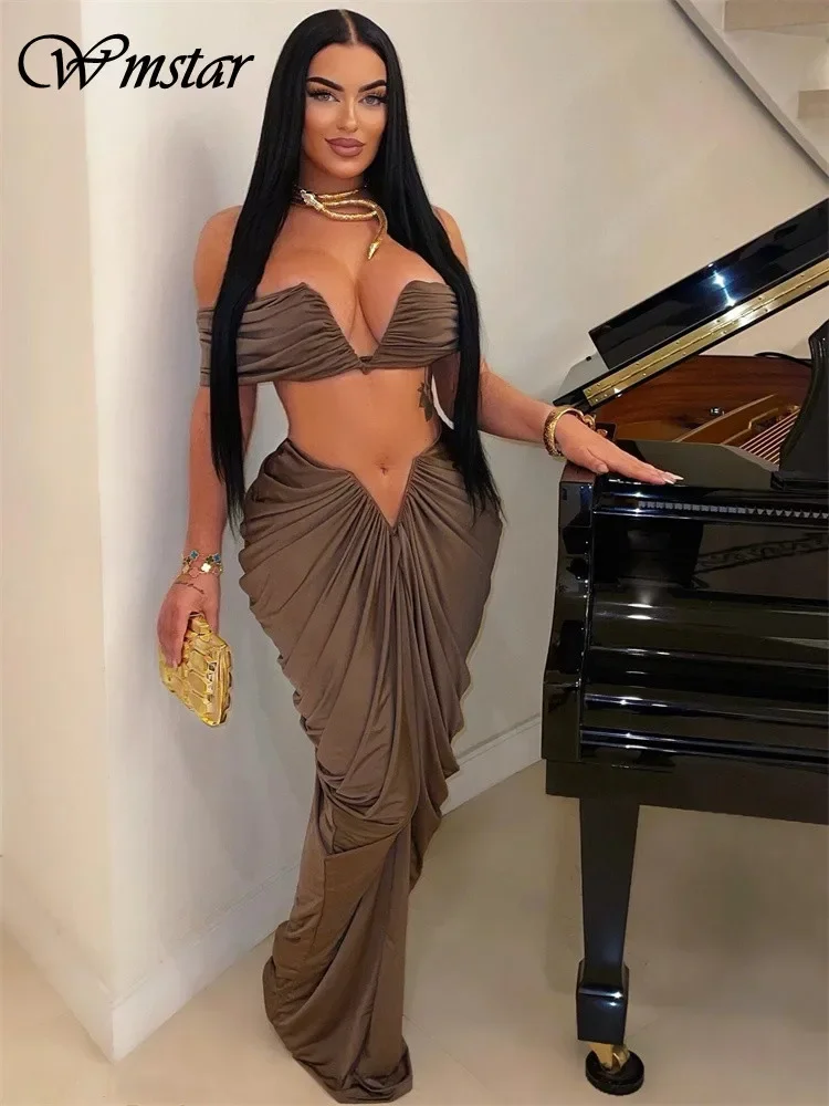 

Wmstar Dress Sets Women Sexy Party Two Piece Crop Top Draped Skirts Matching Suits Club Outfits Wholesale Dropshipping S-3xl