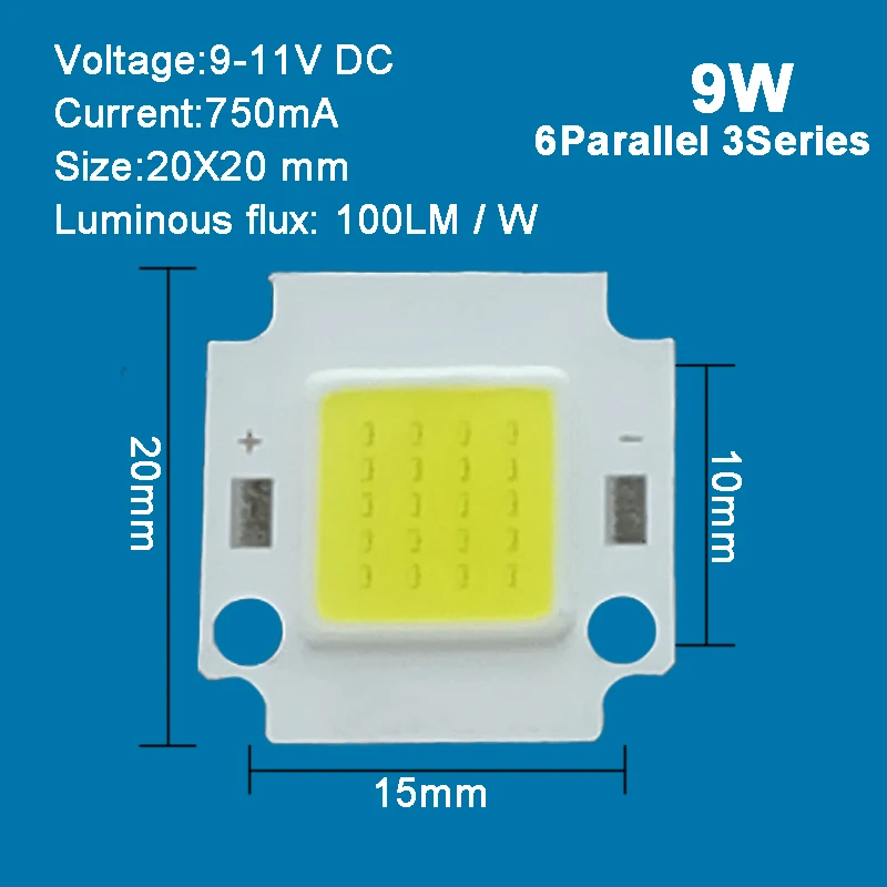 9V 27V 30V Warm White 4000K LED COB Light + 20mm Square Substrate