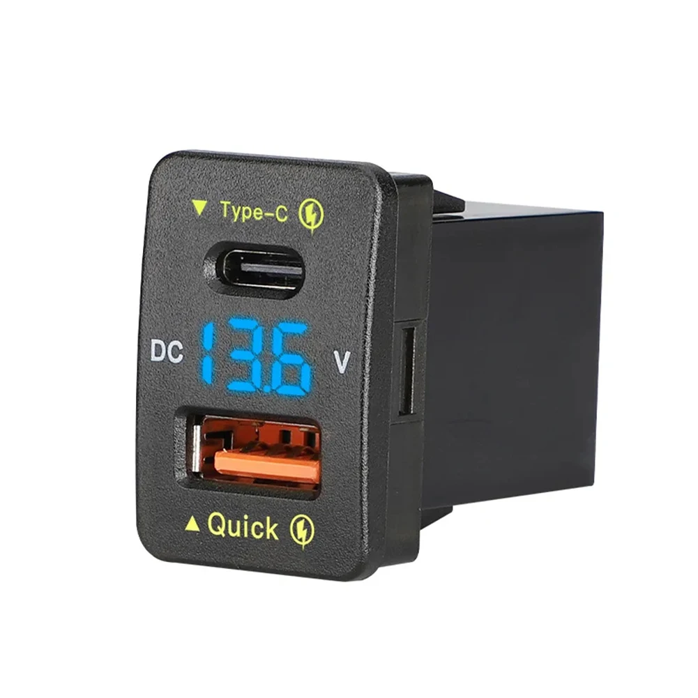 Dual USB Car Charger Socket Adapter with For QC3 0 Quick Charge and Type C PD Includes Digital Voltmeter for Voltage Accuracy
