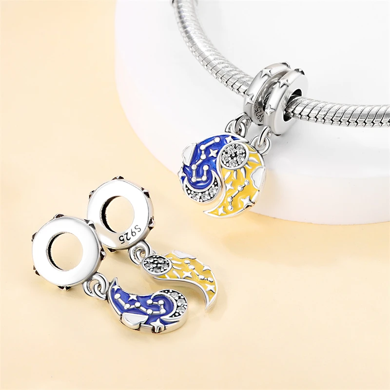 Real 925 Sterling Silver Moon Vitreous Star Fairy Tale Charms Beads Fit Pandora 925 Original Bracelets DIY Jewelry Romantic Gift