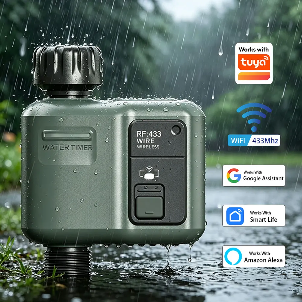 

Умный таймер полива Tuya Wifi+RF433 для сада, цифровая система автоматического орошения, программируемый, совместим с Tuya