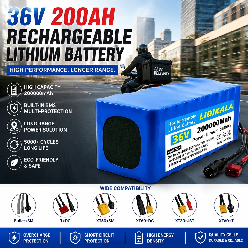 Wiederaufladbarer 18650 Lithium-Ionen-Akku-Pack 10S4P 36V 200Ah mit integriertem BMS-Schutz, Ersatz-Akku für 500W-Motor, Elektroroller, E-Bike, Elektrofahrzeuge