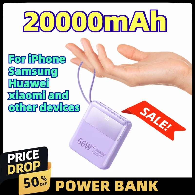 20000mAh High Capacity Power Bank 66W Two Way Fast Charging Digital Screen Portable Battery Charger For iPhone Samsung Xiaomi