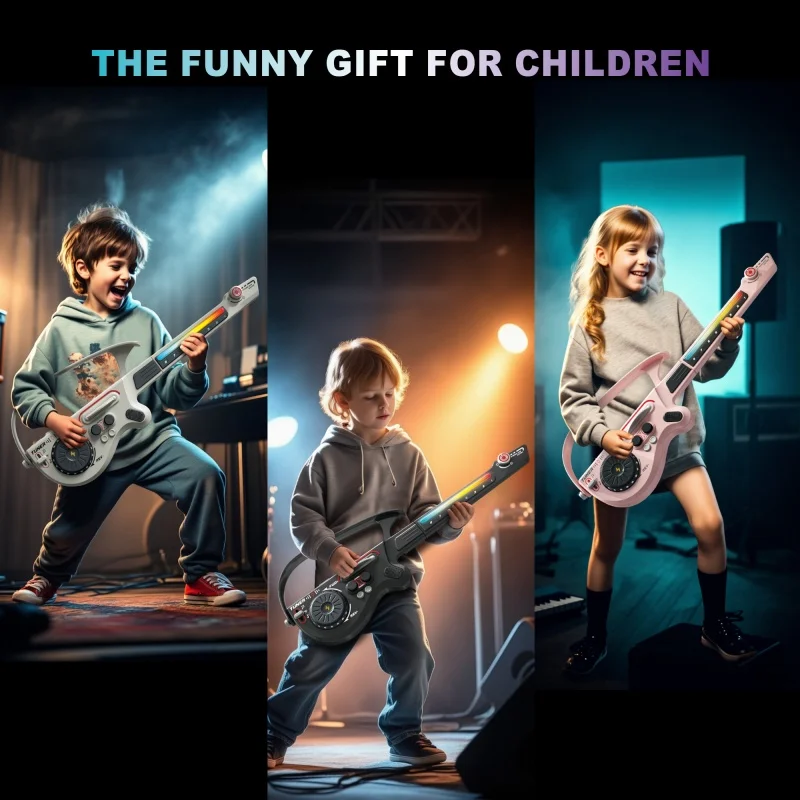 Guitarra eléctrica sin cuerda de juguete para niños, juego automático, canto, guitarra para principiantes, instrumentos musicales, juguete interactivo para regalo