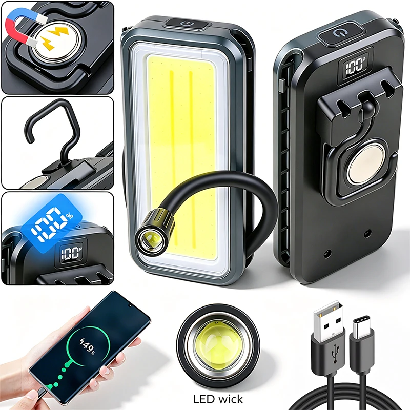 Werklamp voor auto-onderhoud COB oplaadbare handinspectielamp met haak magnetische noodverlichting werklamp