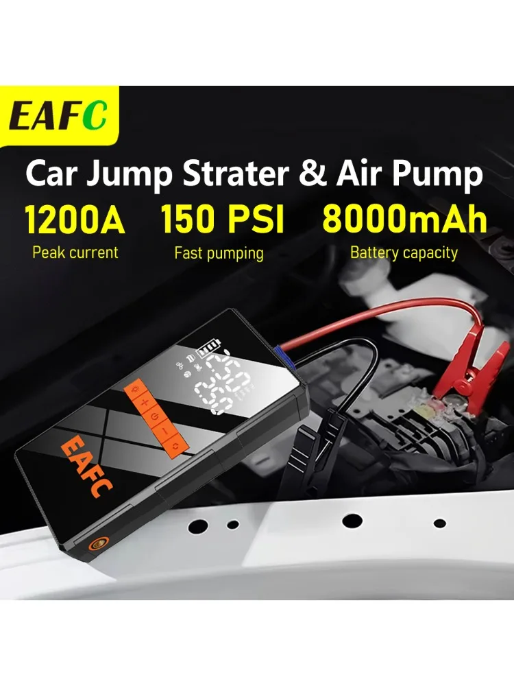 EAFC 1200A Auto-Starthilfe Powerbank 150PSI Tragbare Luftpumpe Auto-Batterie Notfall-Booster Startgerät Auto-Starter
