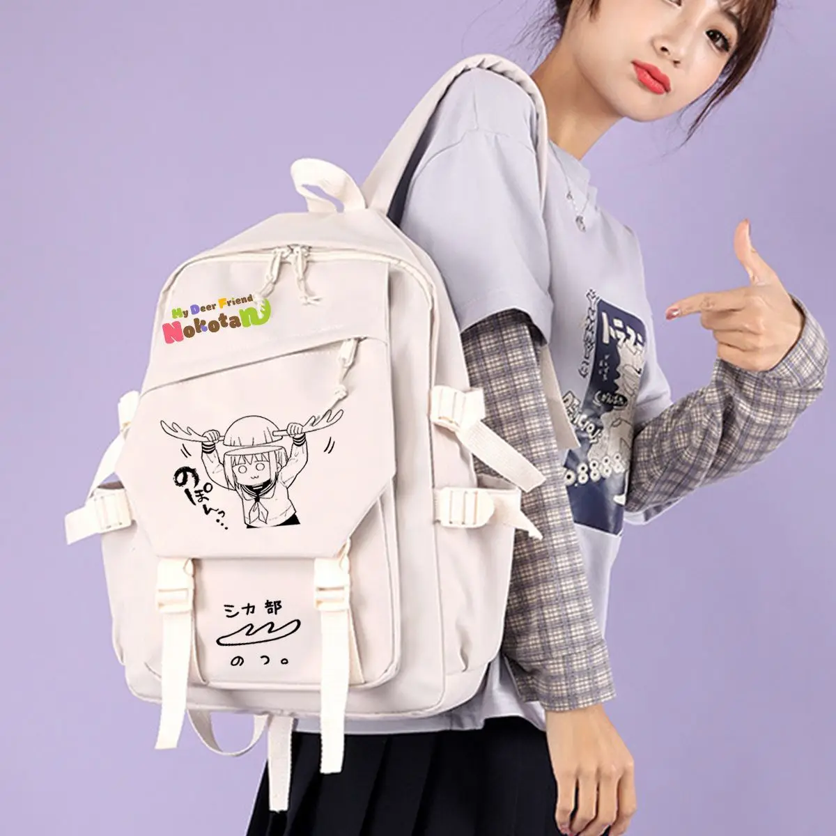 My Deer Friend Nokotan Backpack Nokotan Shikanoko Cartoon Print Student Schoolbag Lightweight Large Capacity Travel Backpacks