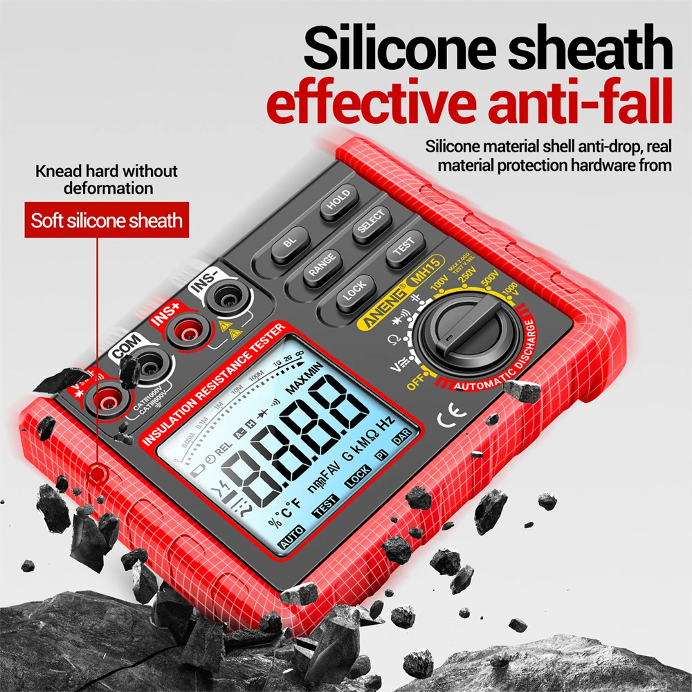 ANENG MH15 Resistenza Isolante Misuratore Digitale Multifunzionale Scarica Automatica Tensione AC/DC LCD Megohmmetro Tester Strumenti