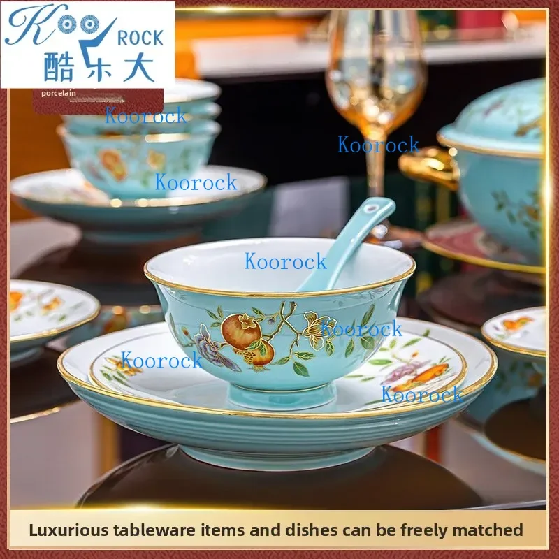 Pomegranate Jingdezhen Porcelain Dinnerware Set - White Ceramic Jewish New Year Gift Bowl & Plates for Festive Seder Table Decor