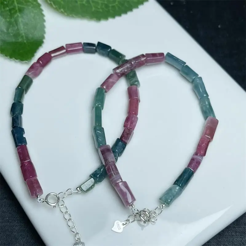 

Natural Freeform Tourmaline Bucket Bead Bracelet Healing Stone Stretch Polychrome Gemstone For Women Birthday Lover Gift 1pcs