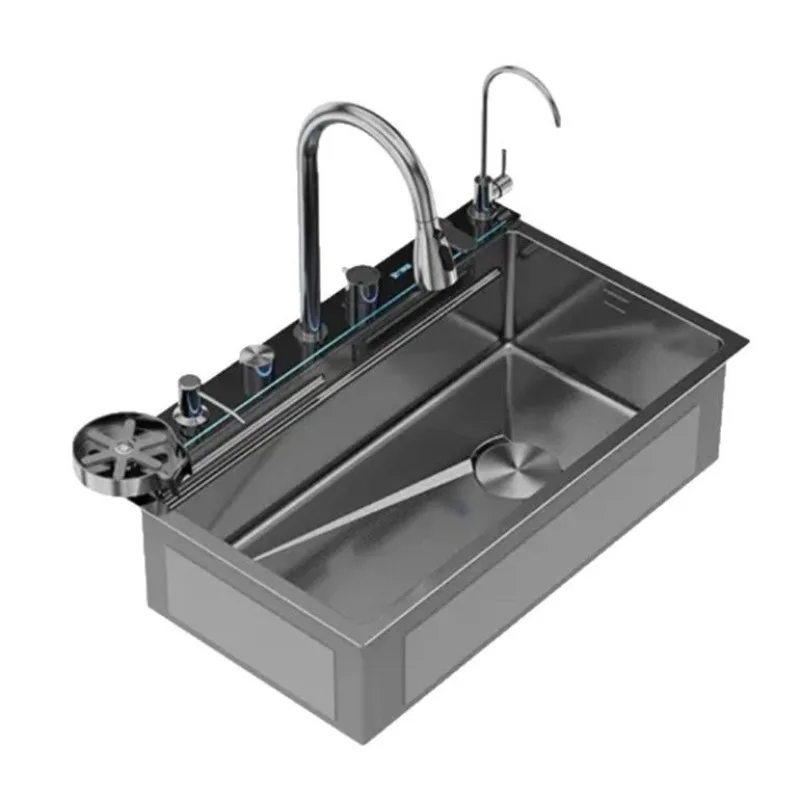 

Meteorite hammer pattern Feiyu waterfall sink gun gray stainless steel sink kitchen household large single slot