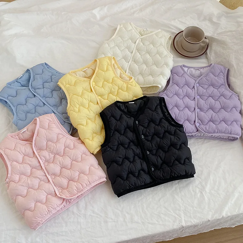 

Детский стеганый хлопковый жилет с подкладкой, теплый для мальчиков и девочек, весна-осень-зима, универсальная внутренняя верхняя одежда без рукавов, одежда