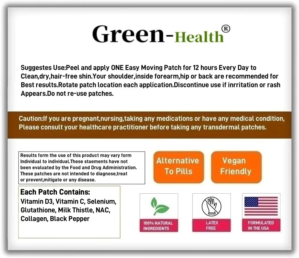 글루타티온 경피용 패치, 우유 엉킨, NAC, 콜라겐, 비타민 C 세포 웰빙, 빛나는 피부, 30 패치
