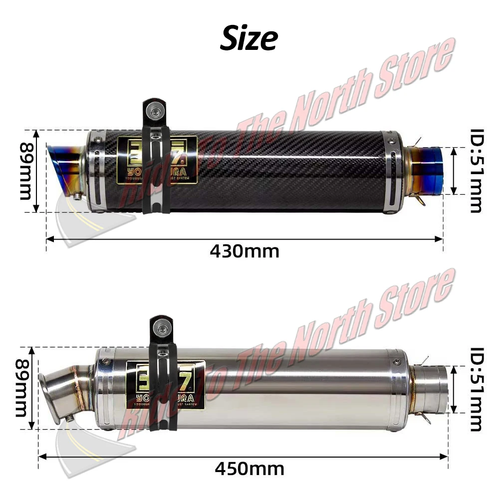 51MM Inlet Universal Longer Yoshi Motorcycle Exhaust Muffler Escape for Z900 R3 CBR650 S1000RR ETC Slip on Tail Pipe Modified