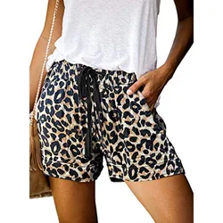 Shorts femininos de verão, cintura elástica, estampa casual, cintura alta, perna larga, confortável, moda feminina, 2023