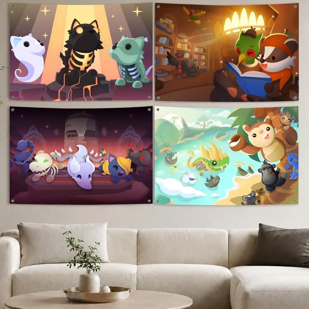 Cute A-Adopt Me Game Flags Aesthetic Wall Tapestry Printed Wall Hanging Living Room Party Outdoor Decor