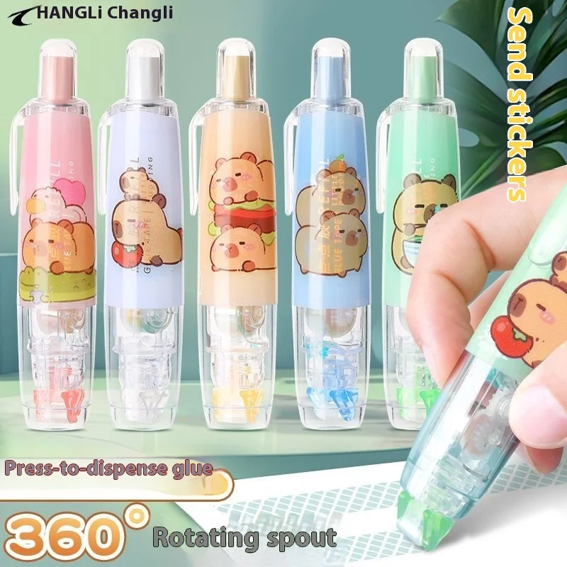 3 Pcs of Double-Sided Tape, 5m * 6mm, Replaceable Core, Comes with Cute Capibala Stickers, Suitable for Scrapbooks, Etc