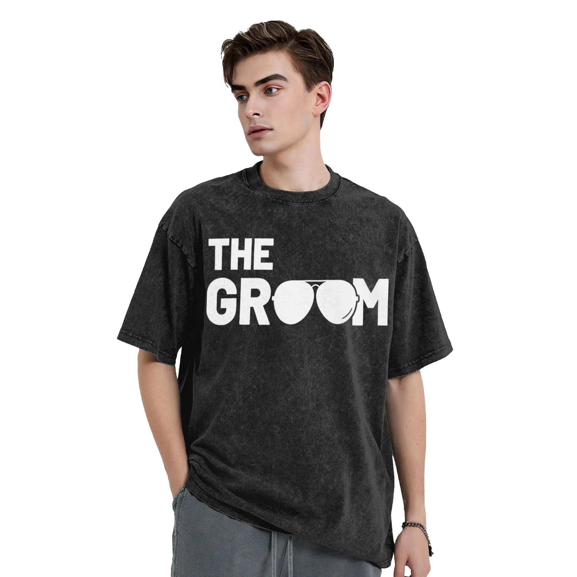 Creative The Groom Squat Bachelor Supplies Party Wedding T-Shirts Pure Cotton Washed T Shirt  Short Sleeve Tees Classic Clothes