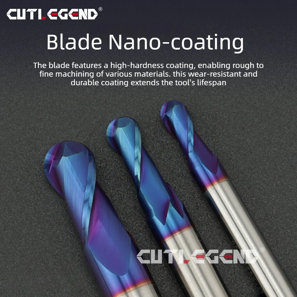 Vollhartmetall-Kugelfräser für gehärteten Stahl HRC70, blau nano-beschichtet, Kugelfräser mit Radius R0.2-R1-R2-R3-R4-R10 – Detail 3