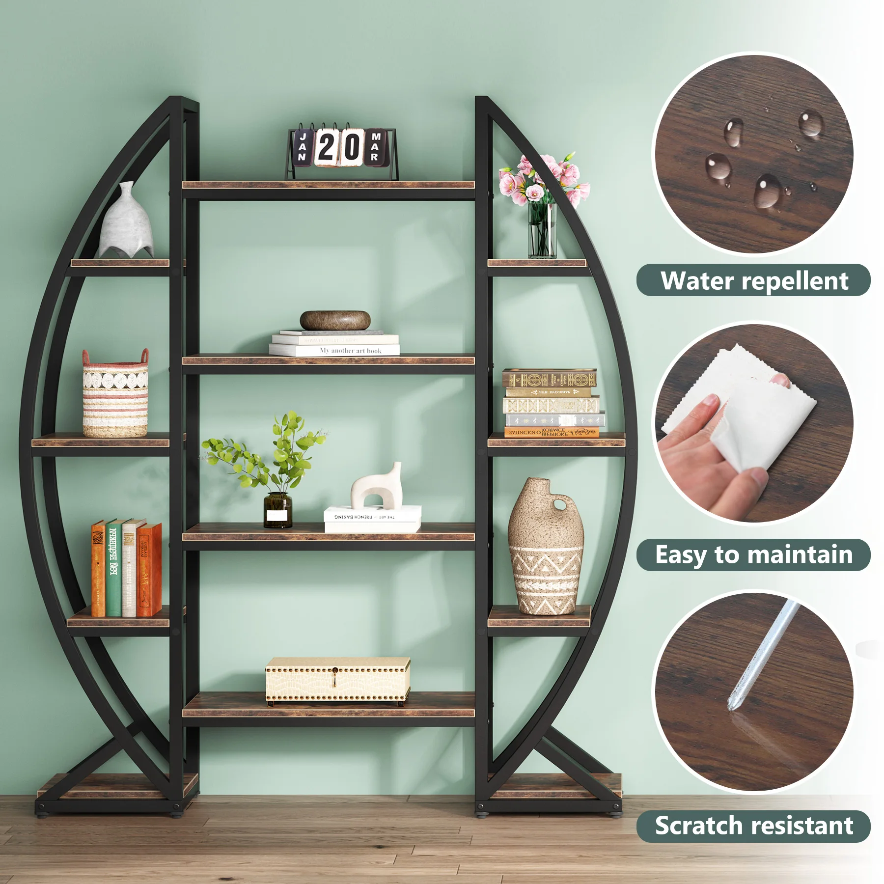 Etagere Estantes para Sala de Estar, Prateleiras industriais, Oval Triplo Largo, 5 Tiers