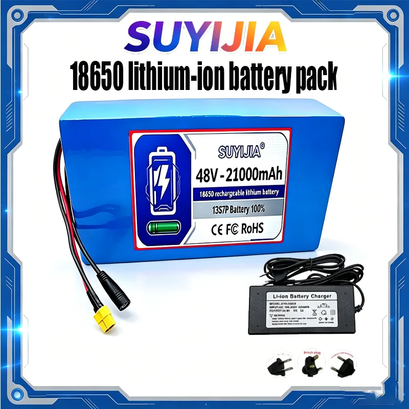48V21000mAh High Capacity 13S7P18650Rechargeable Lithium Battery Pack Powerful E-Bike Battery for 250W-2000W Motor Fast Delivery