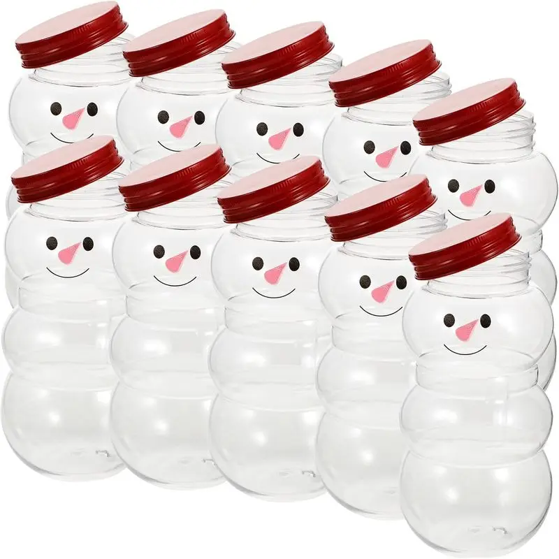 500ML Christmas Snowman Candy Jars 6 Pcs Clear Plastic Juice Bottles Cookie Containers with Lids Christmas Gift Bottles