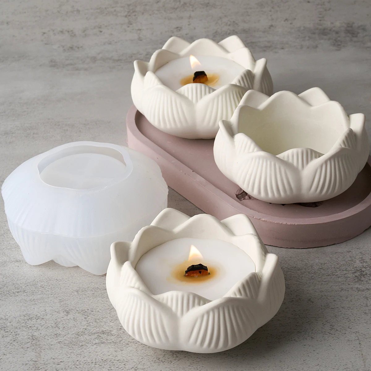 Lotus Shape Candle Holder Plaster Mold for Crafting