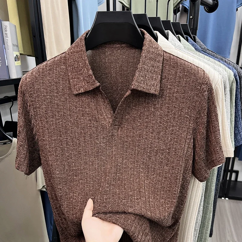Herren Kurzarm T-Shirts mit Strukturierter Oberfläche und Rundhalsausschnitt Lässige Sommer-Oberteile Leichte Atmungsaktive T-Shirts für Männer