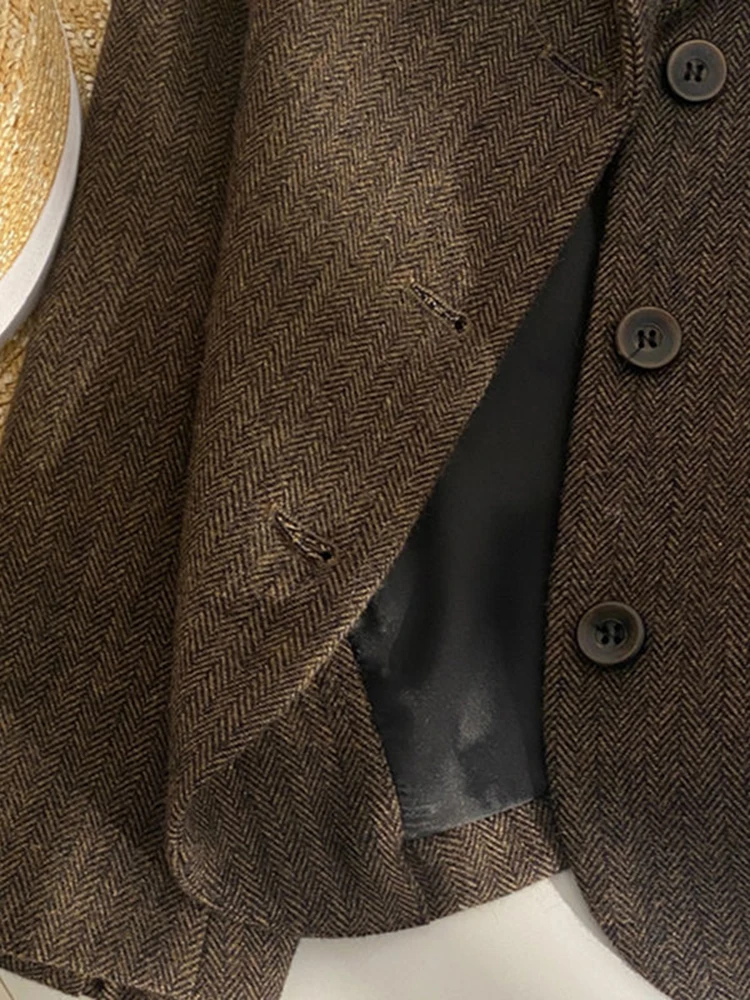 Jmprs inverno falso lã blazer feminino vintage fino manga longa harajuku terno casaco casual americano retro simples café outwear